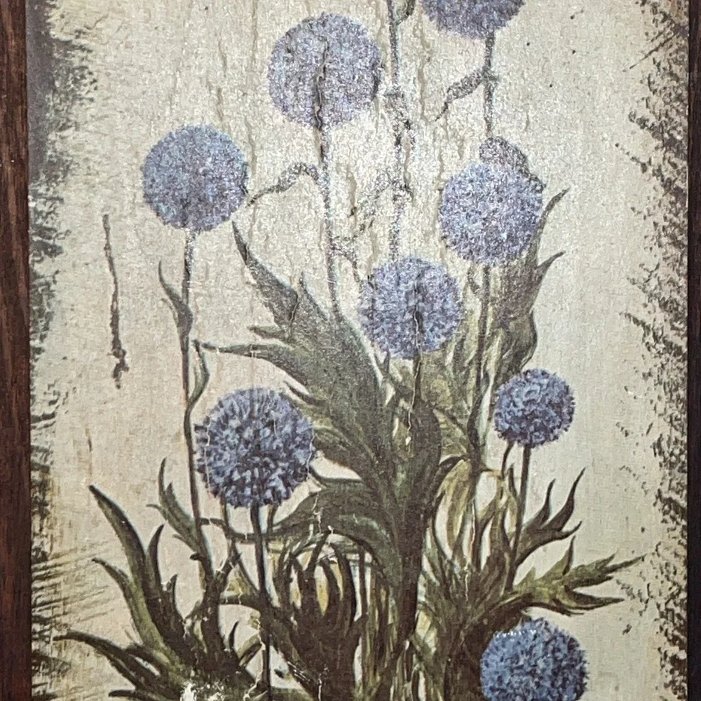 Blue Globe Thistle Echinops bannaticus | Vintage Botanical Decoupage Wood Plaque